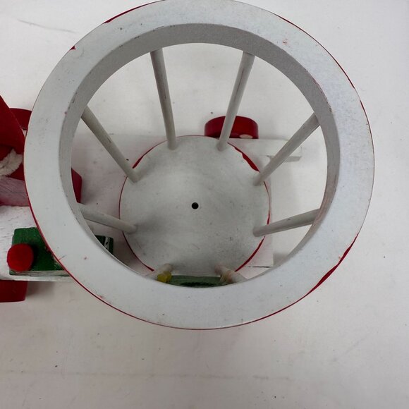 Vintage Wooden Santa Sleigh Reindeer Figurine Red White Holiday Christmas Kitsch - Picture 6 of 9